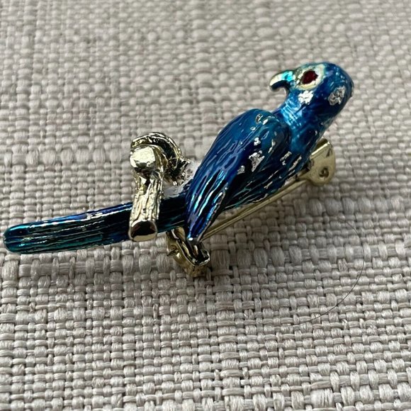 Vintage Pin Blue Bird on Gold Tone Tree Branch Bird Brooch Vintage Jewelry - Picture 10 of 13